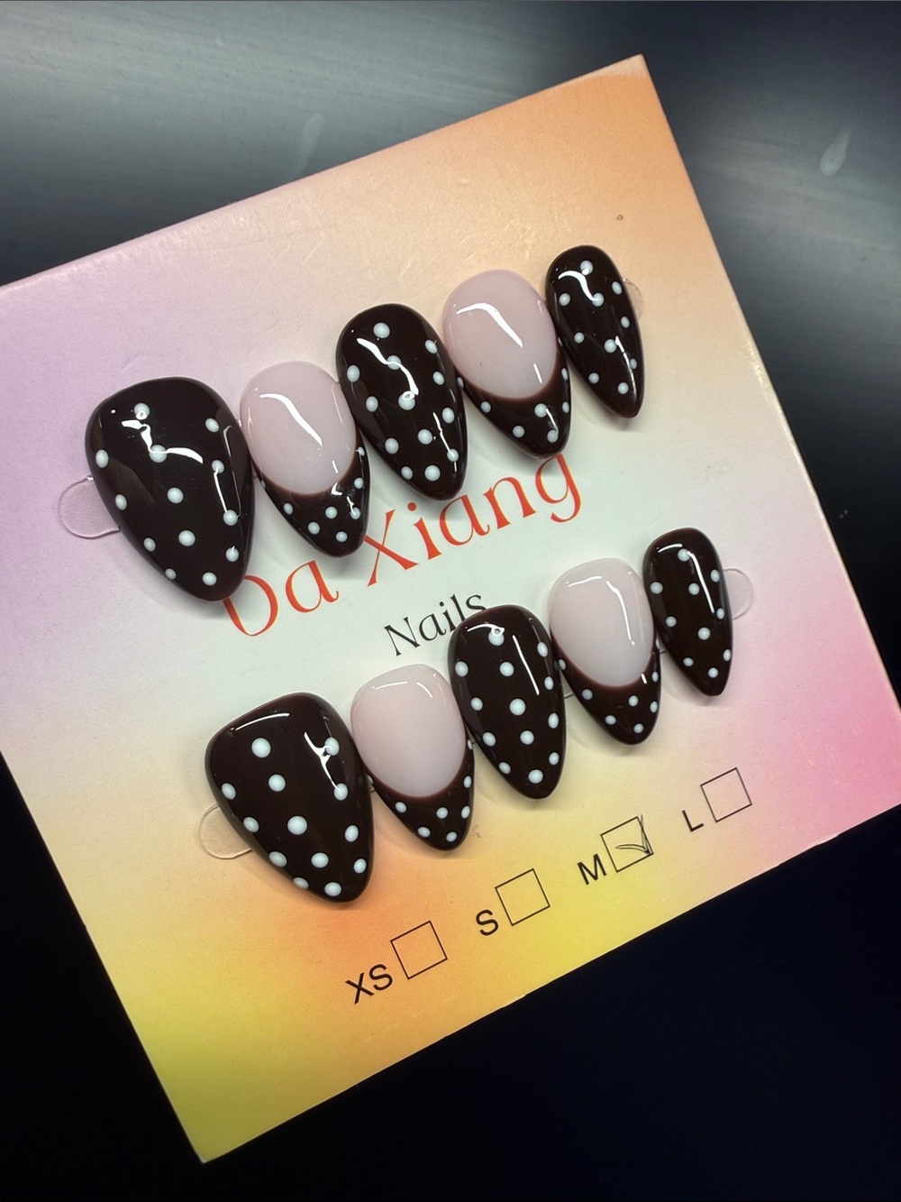 Brown Polka Dot Press-On Nails - Medium